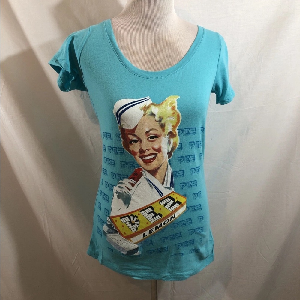 PEZ Visitor Center Aqua Short Sleeve T - Women’s L, Bust 17.5”, Length 27”